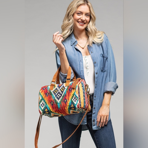 Handmade Boho Chic Boston Bag / Satchel - Navajo Aztec Inspired Design - Picture 9 of 15